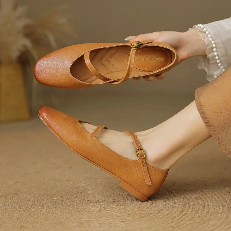 Mary Jane Ballet Flats - Brown