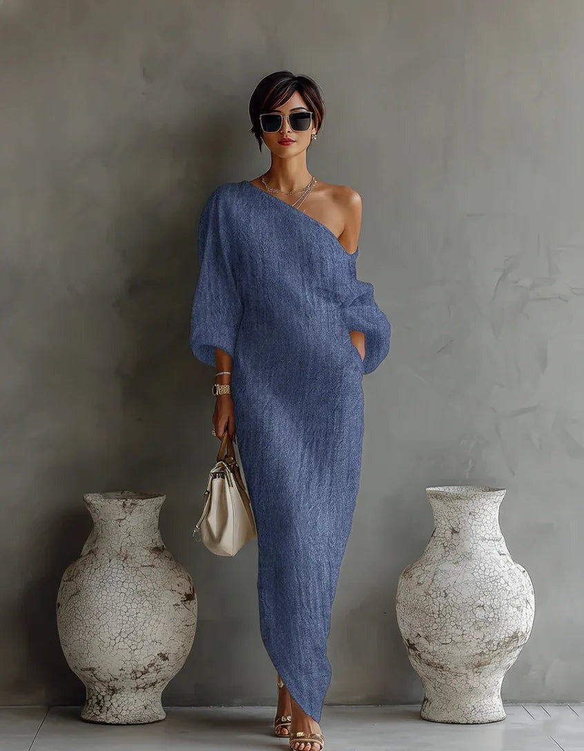 One Shoulder Maxi Dress - Blue