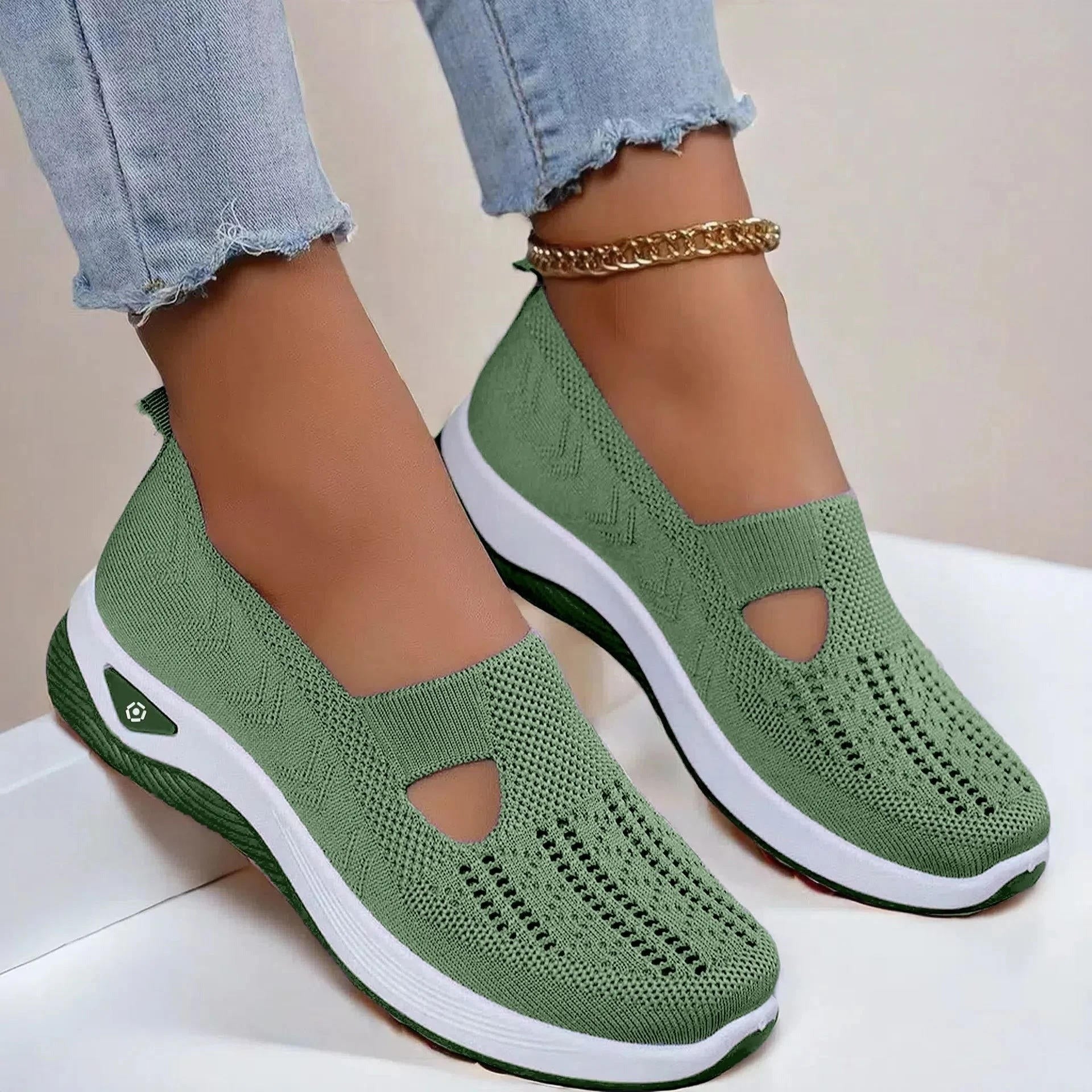 Orthopedic Mesh Walking Sneakers - Army Green