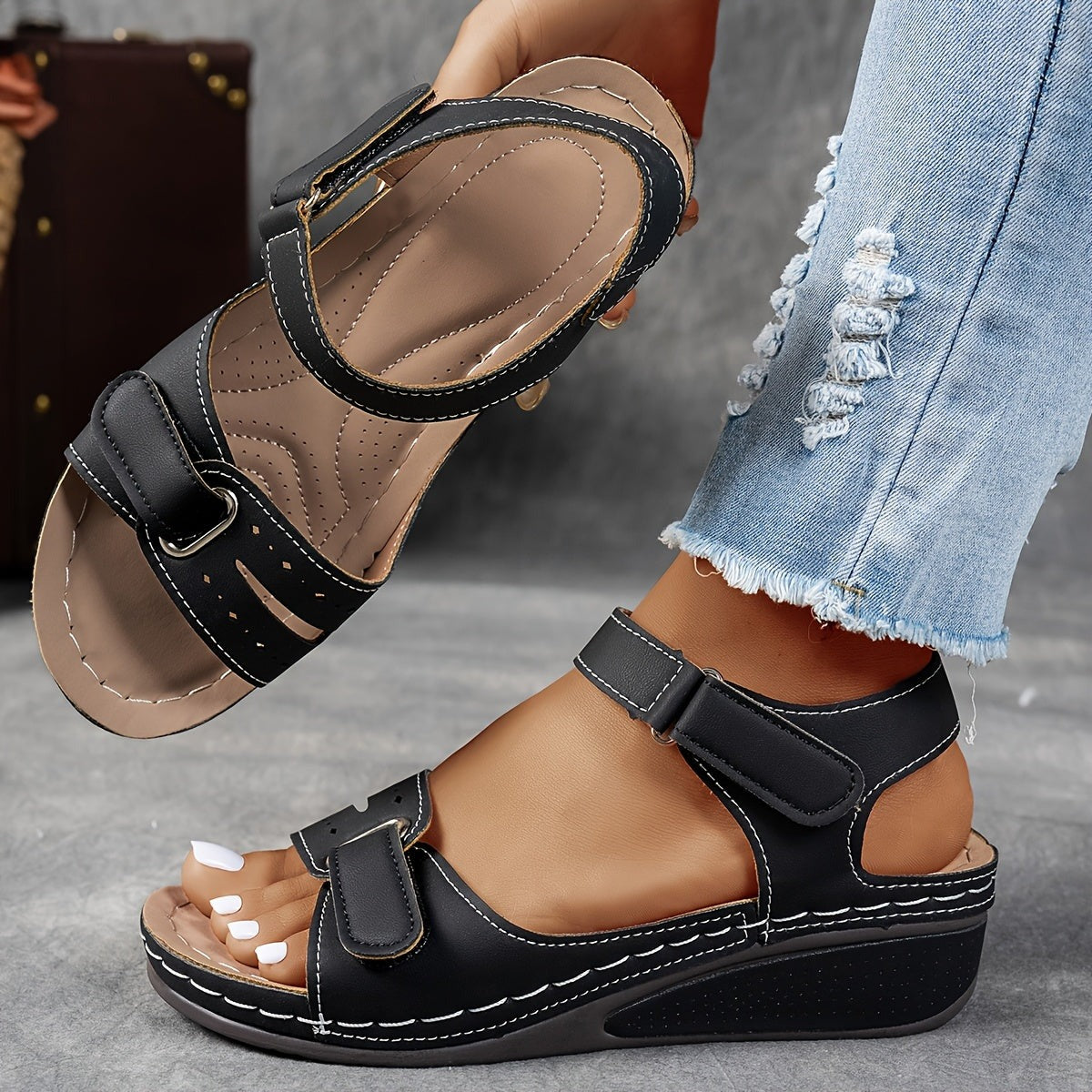Orthopedic Wedge Sandals - Black