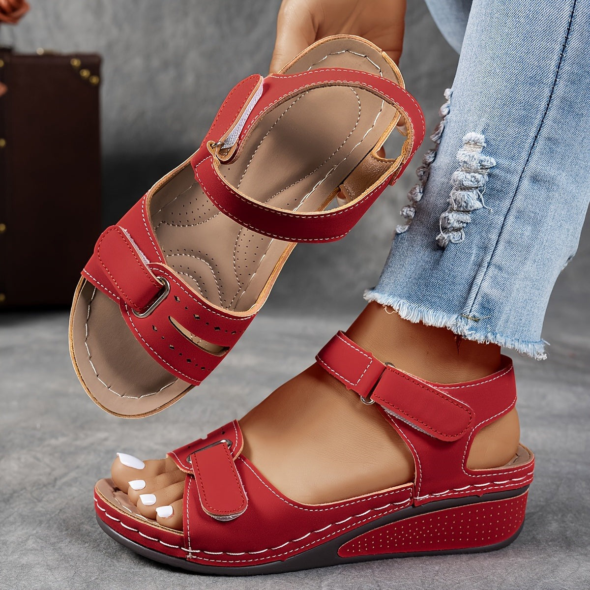 Orthopedic Wedge Sandals - Red