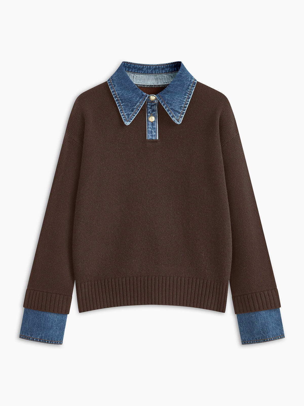 Oversized Knit Pullover Sweater - Brown
