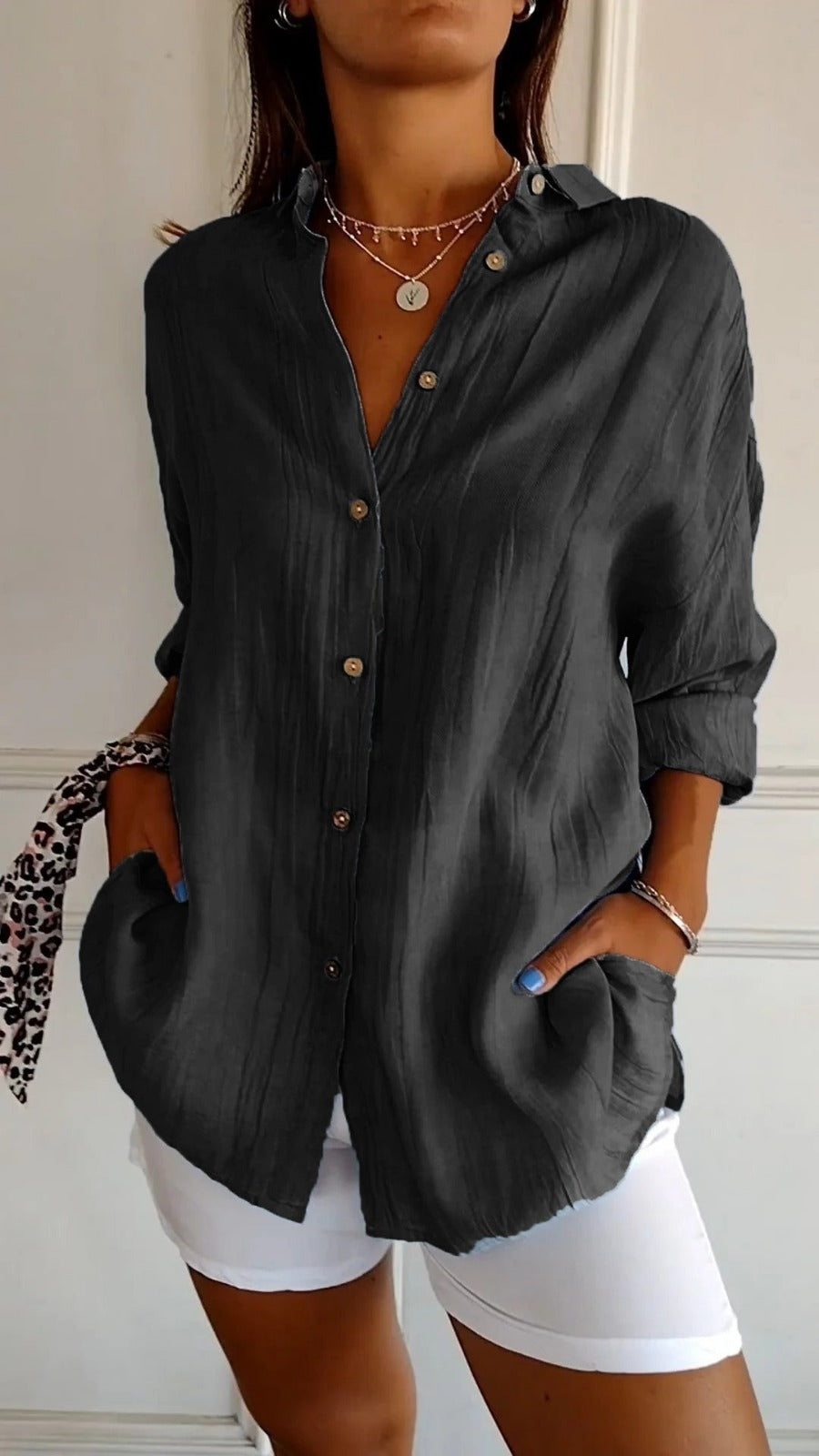 Oversized Long Sleeve Shirt - Black