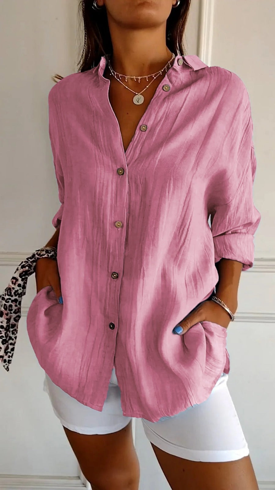 Oversized Long Sleeve Shirt - Pink