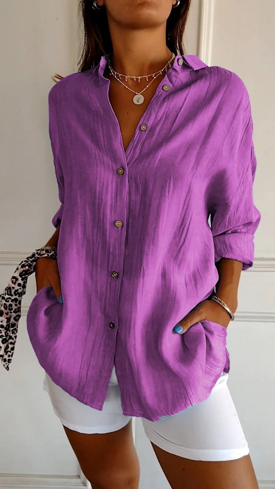 Oversized Long Sleeve Shirt - Purple