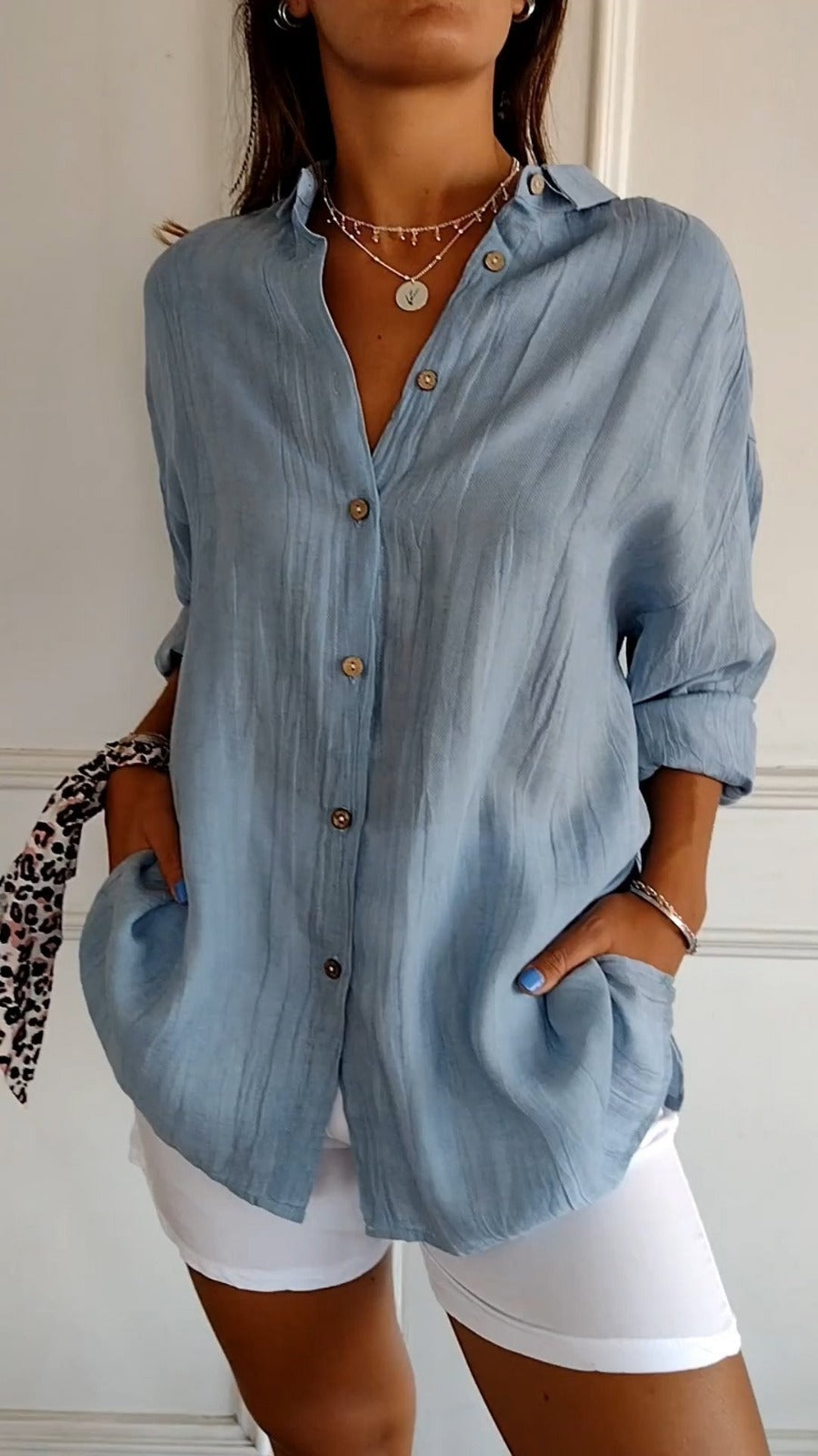 Oversized Long Sleeve Shirt - Steel Blue