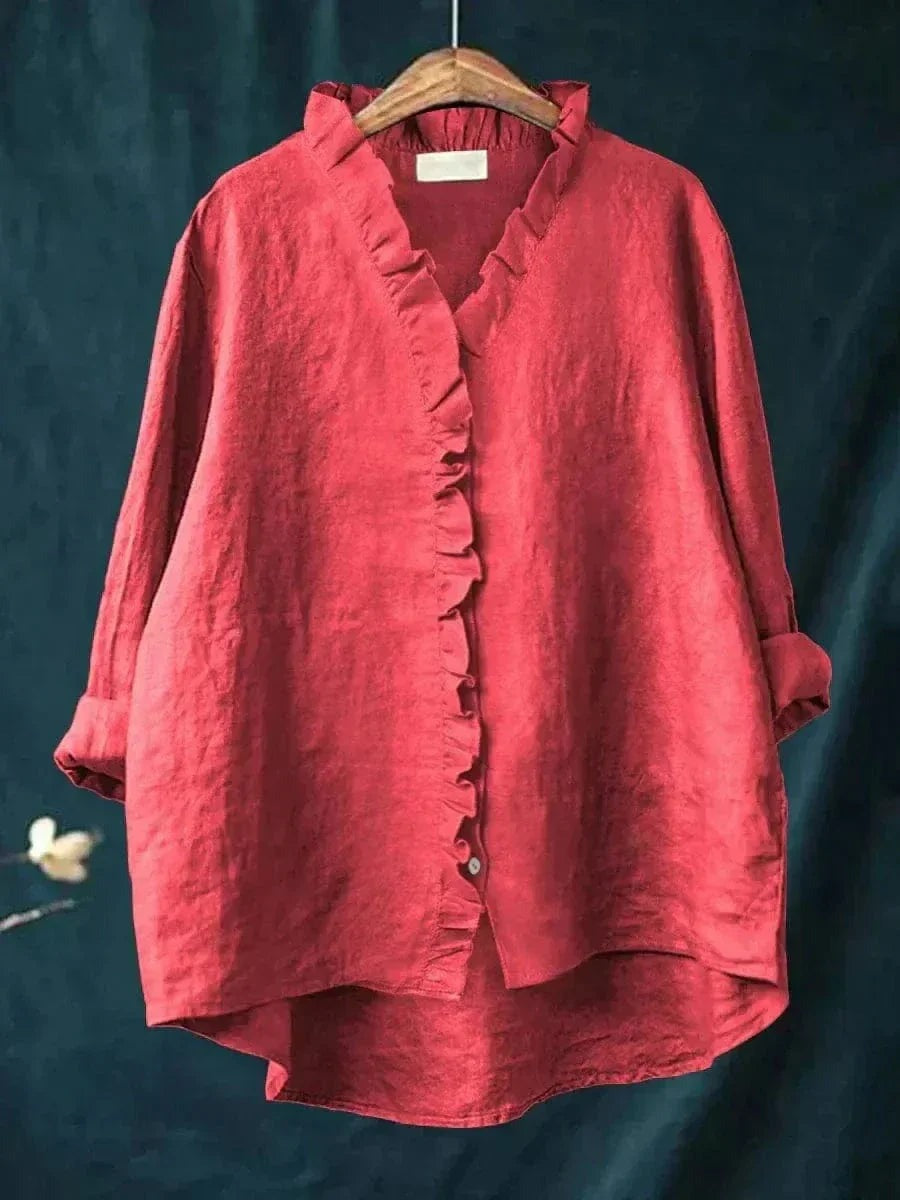 Oversized Ruffle Blouse - Red