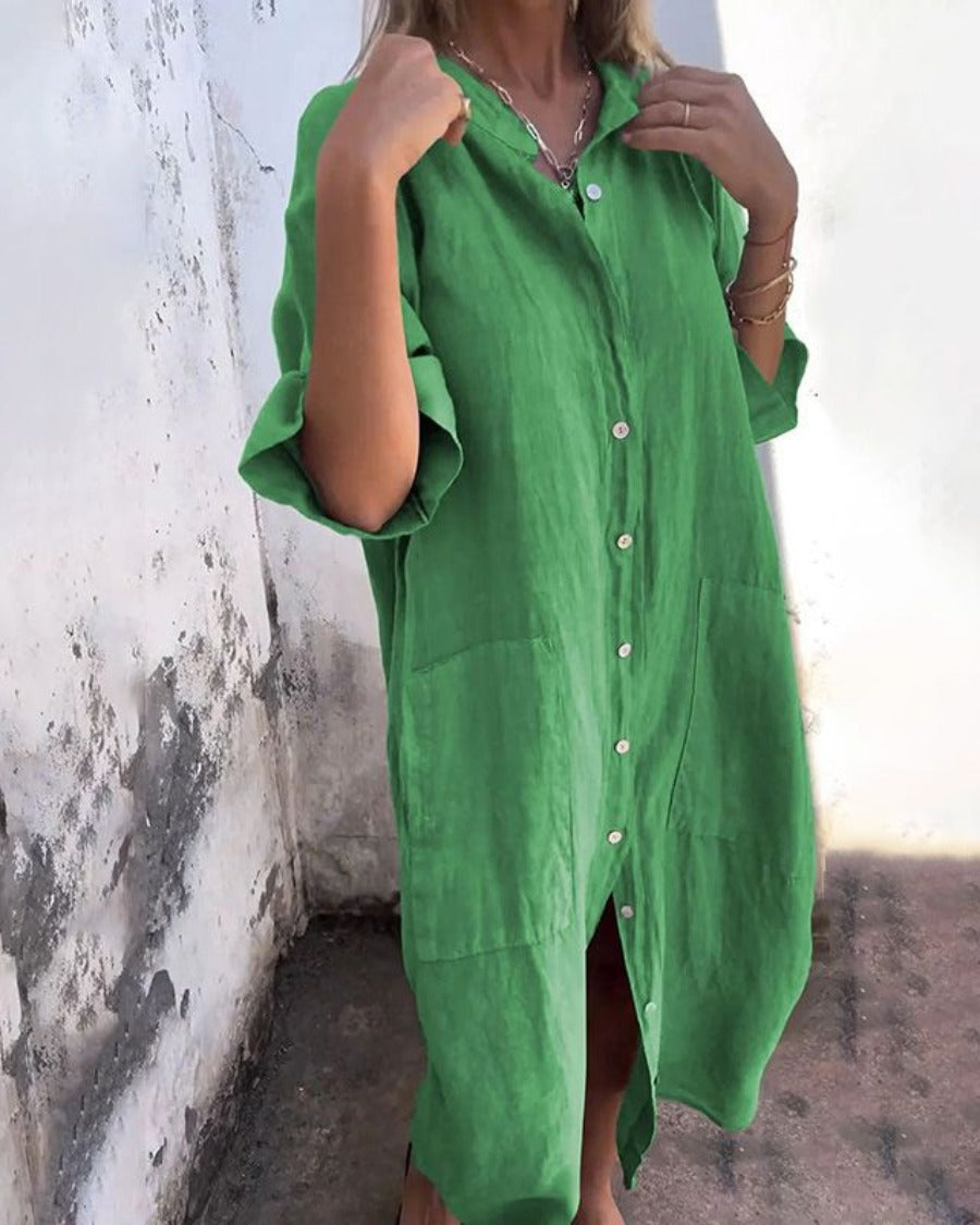Oversized Shirt Dress - Green
