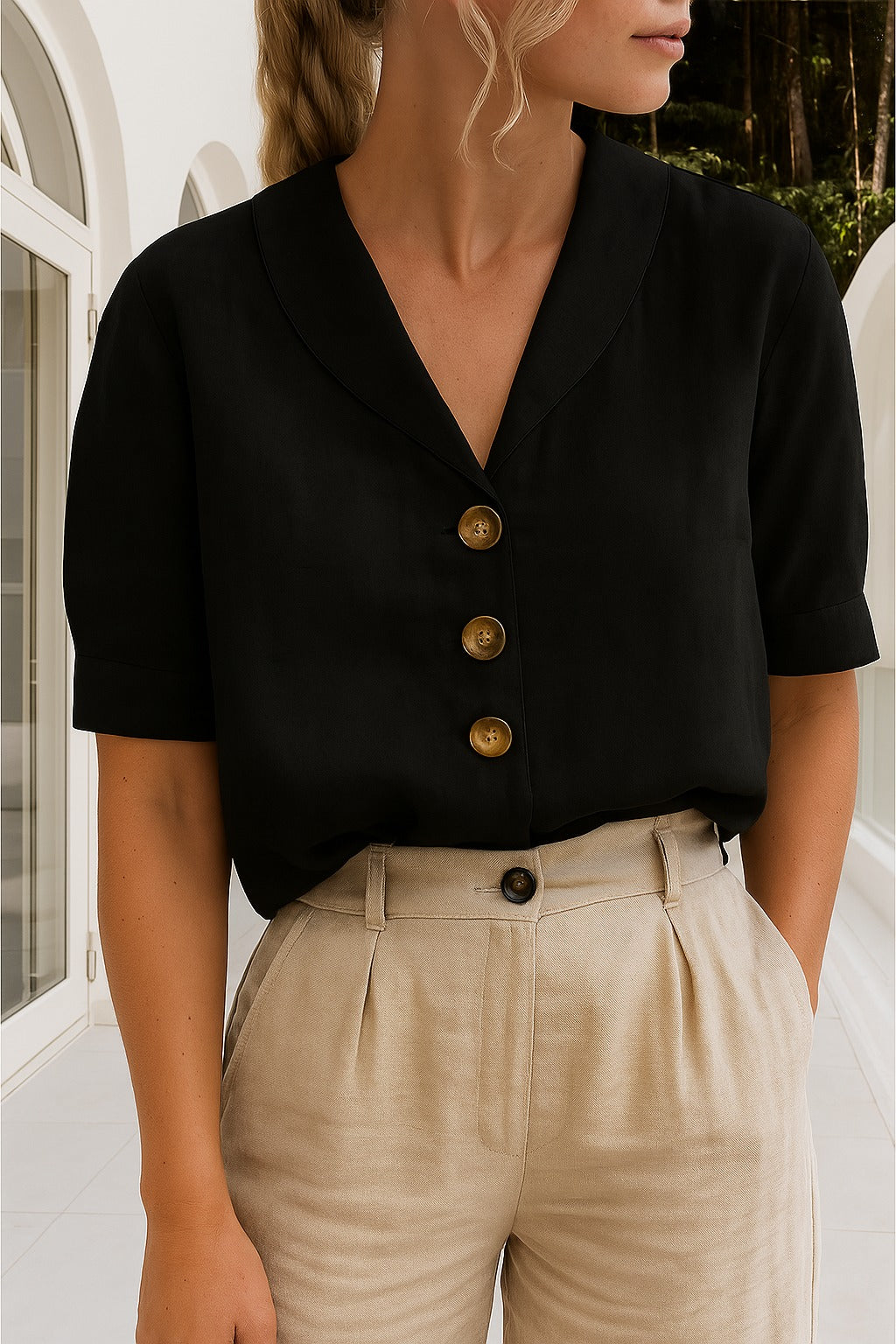 Oversized Short Sleeve Shirt - Black