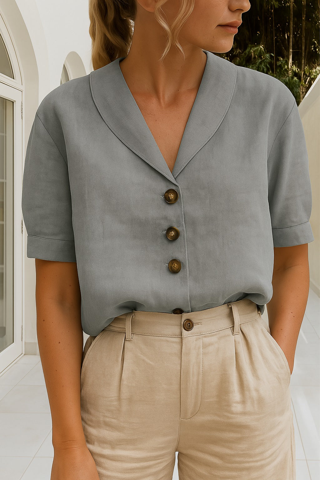 Oversized Short Sleeve Shirt - Grey