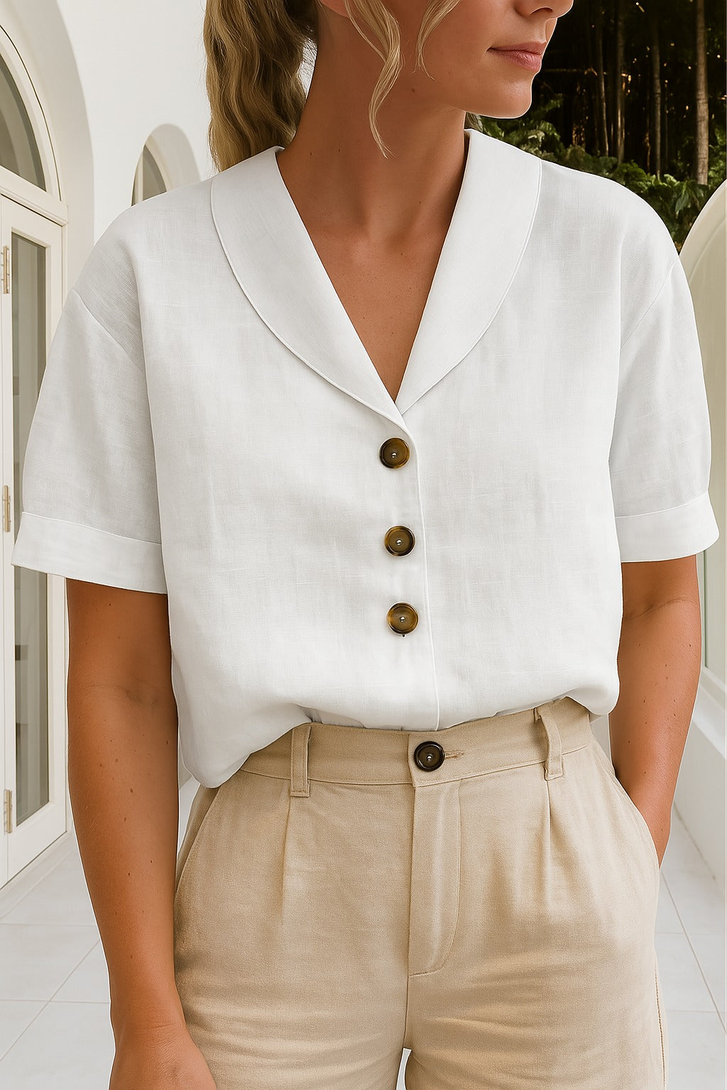 Oversized Short Sleeve Shirt - White