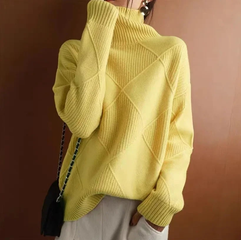 Oversized Turtleneck Sweater - Yellow