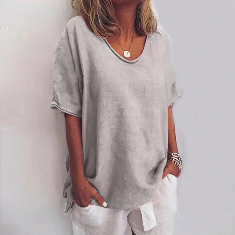 Oversized V Neck Blouse - Gray