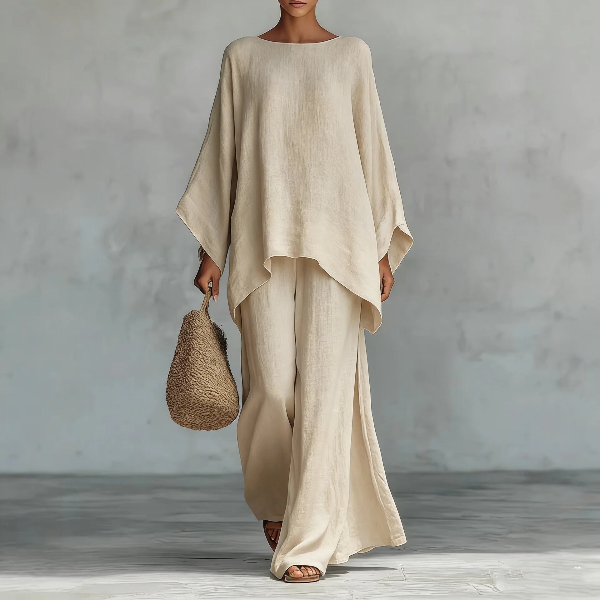 Oversized Wide Leg Two Piece Set - Khaki