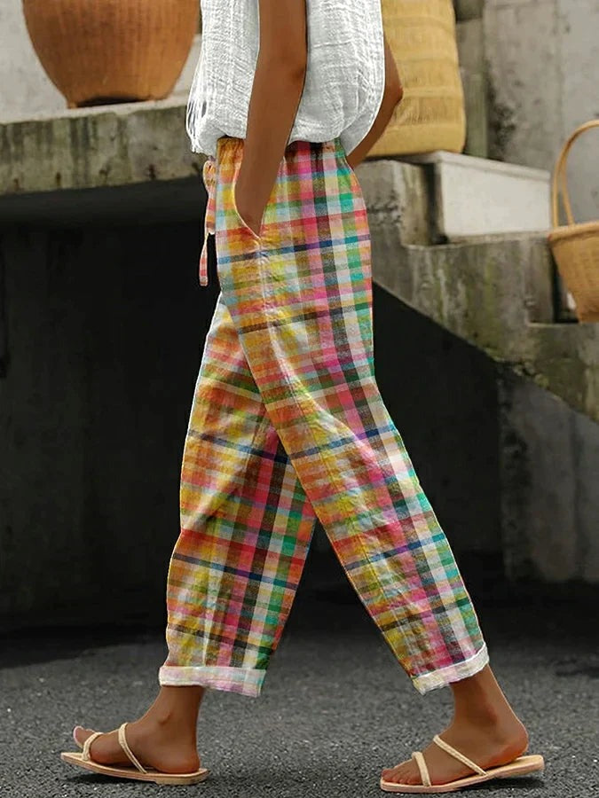 Plaid Wide Leg Pants - Multicolor