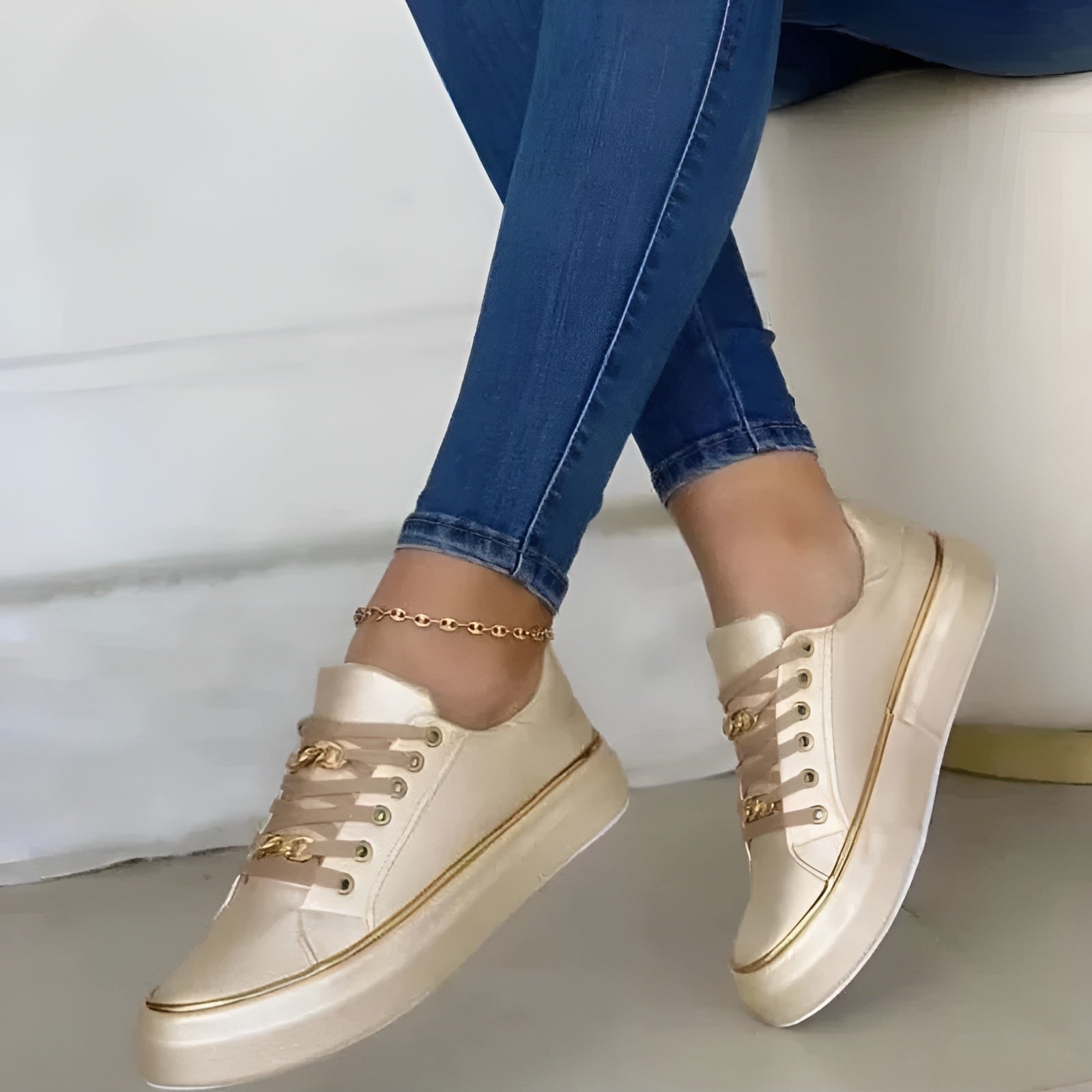Platform Sneaker Mules - Gold