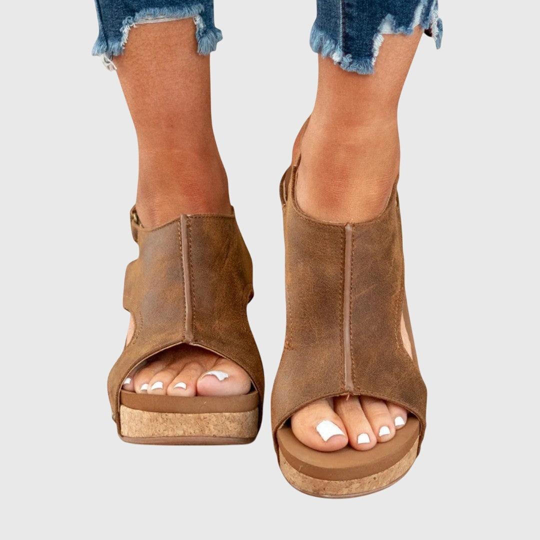Platform Wedge Sandals - Brown