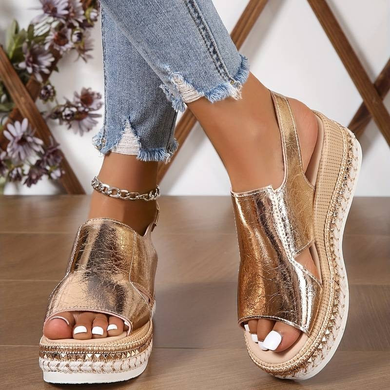 Platform Wedge Sandals - Gold