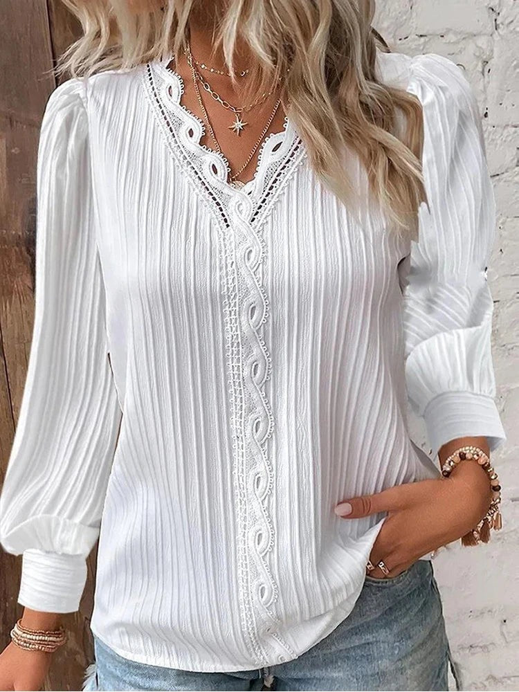 Pleated Long Sleeve Blouse - White