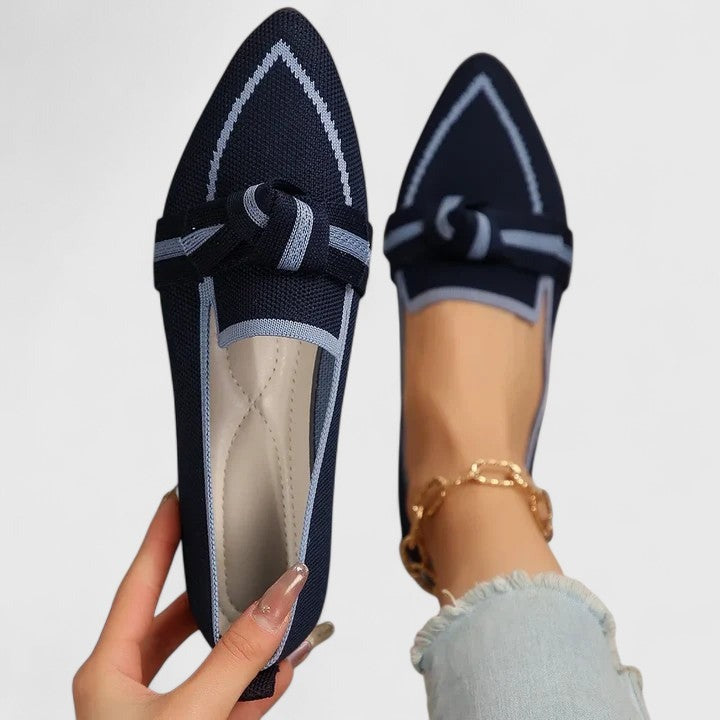Pointed Toe Knit Flats - Dark Blue