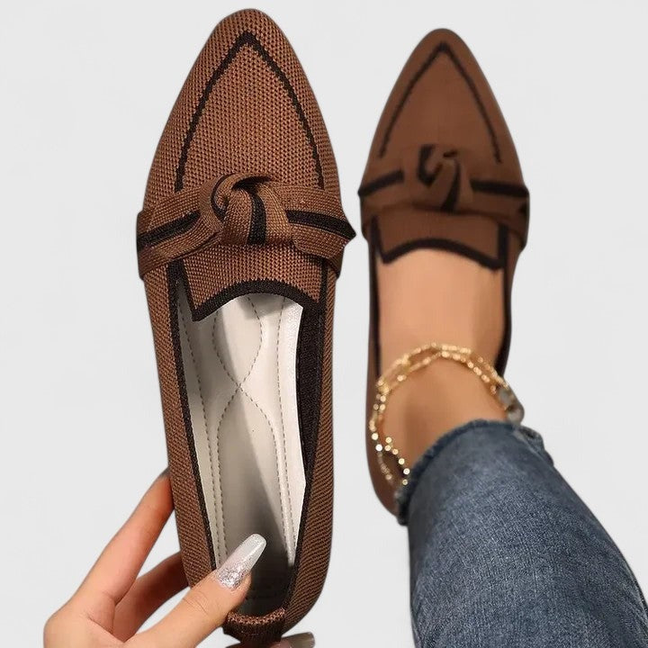 Pointed Toe Knit Flats - Khaki