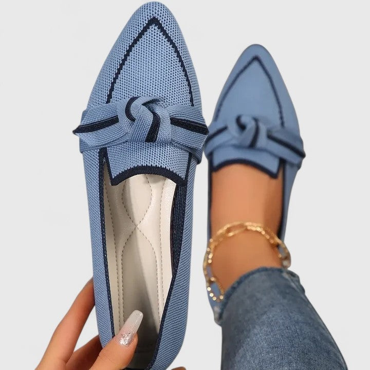 Pointed Toe Knit Flats - Light Blue