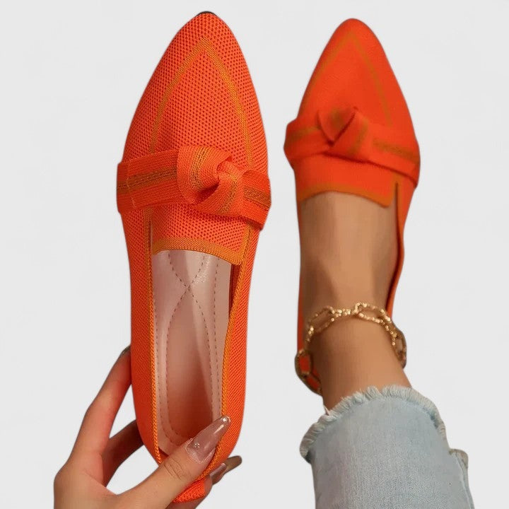 Pointed Toe Knit Flats - Orange