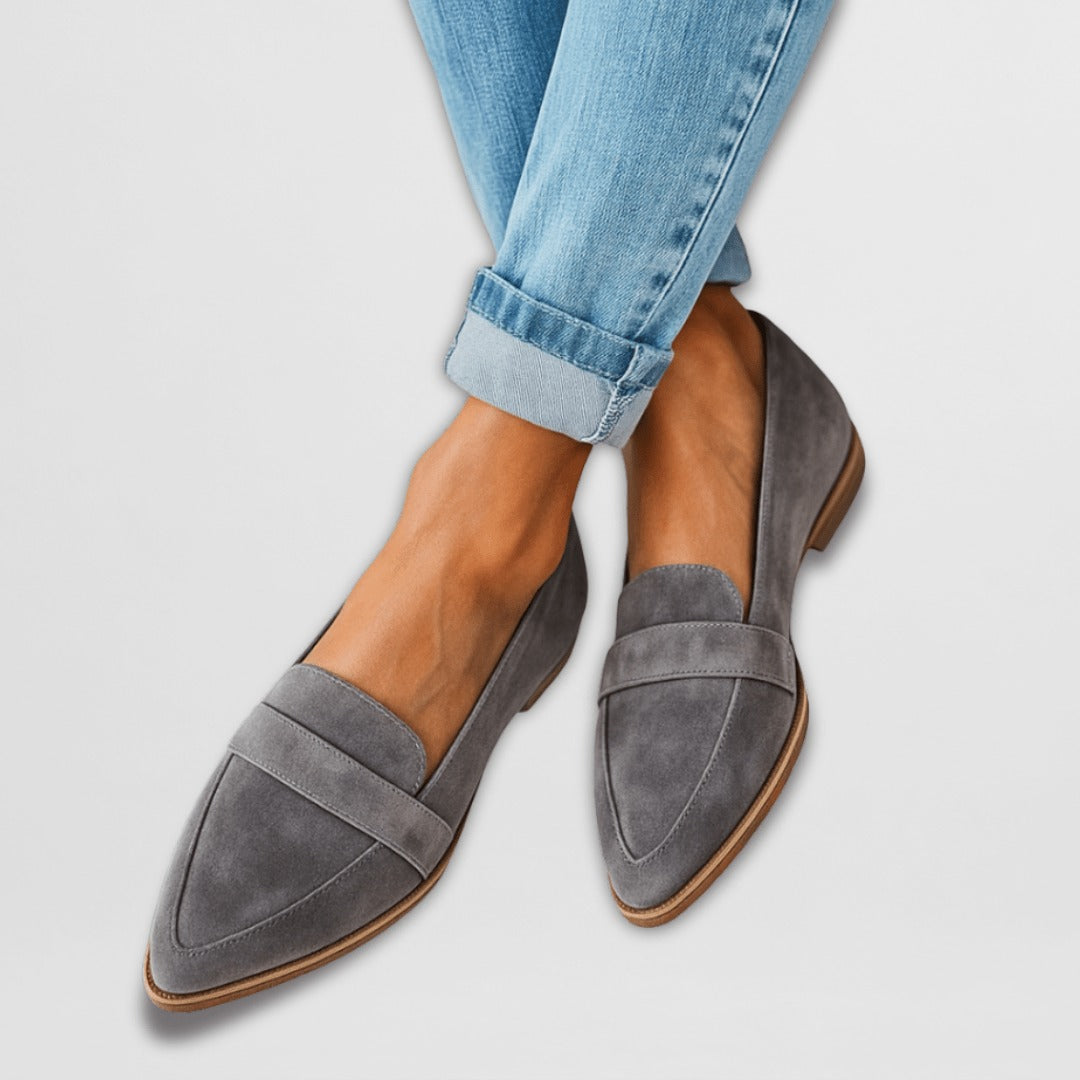 Pointed Toe Penny Loafers - Gray