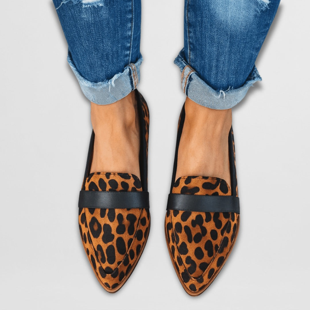 Pointed Toe Penny Loafers - Leopard
