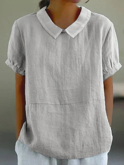 Puff Sleeve Casual Blouse - Light Gray