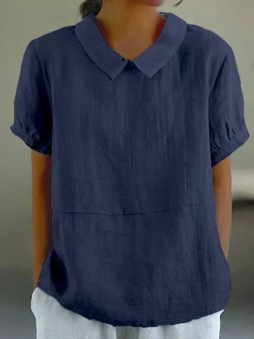 Puff Sleeve Casual Blouse - Navy