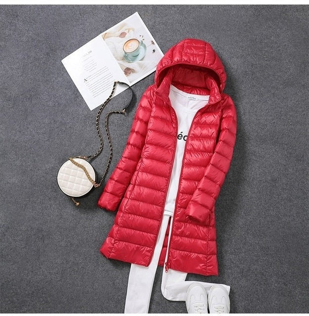 Quilted Puffer Coat - Red