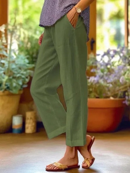 Relaxed Fit Cropped Pants - Green