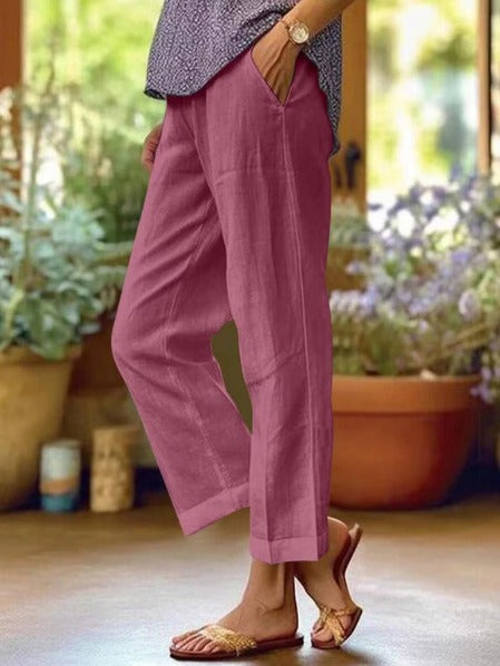 Relaxed Fit Cropped Pants - Mauve