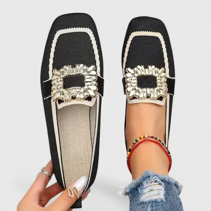 Rhinestone Embellished Loafers - Black