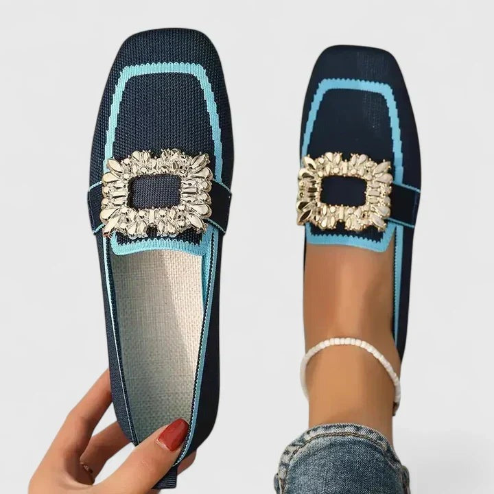 Rhinestone Embellished Loafers - Blue