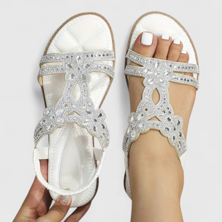 Rhinestone Flat Sandals - White