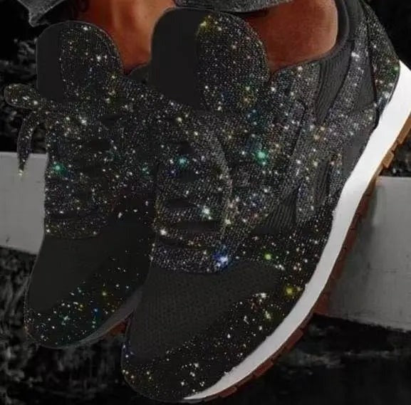 Rhinestone Low Top Sneakers - Black