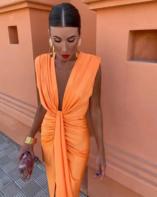 Ruched Evening Midi Dress