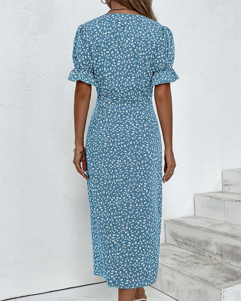 Short Sleeve Floral Midi Dress