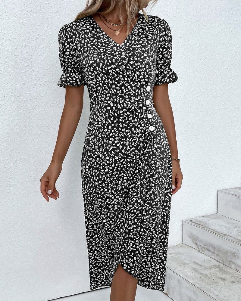 Short Sleeve Floral Midi Dress