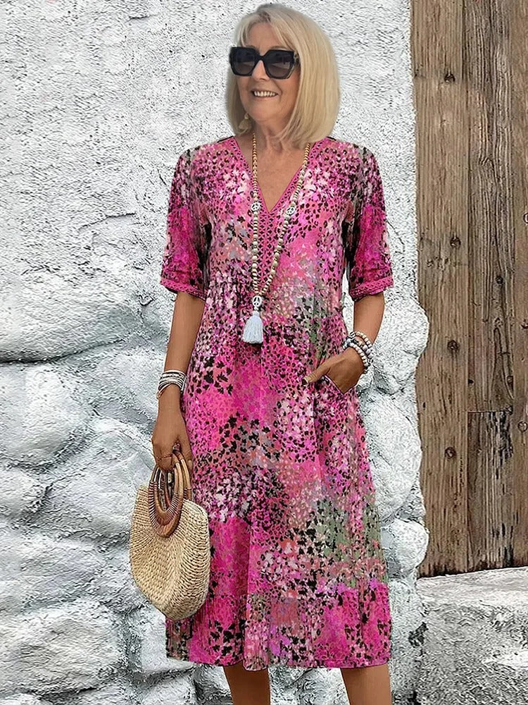 Short Sleeve Floral Midi Dress - Blush Pink (Almost sold out)