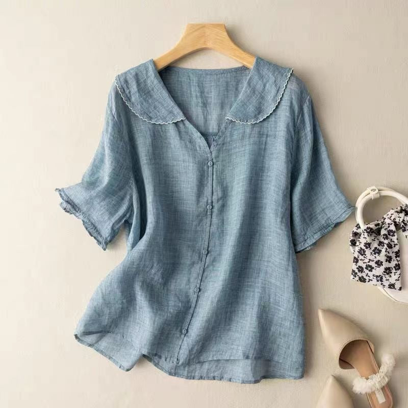 Short Sleeve Tunic Blouse - Blue