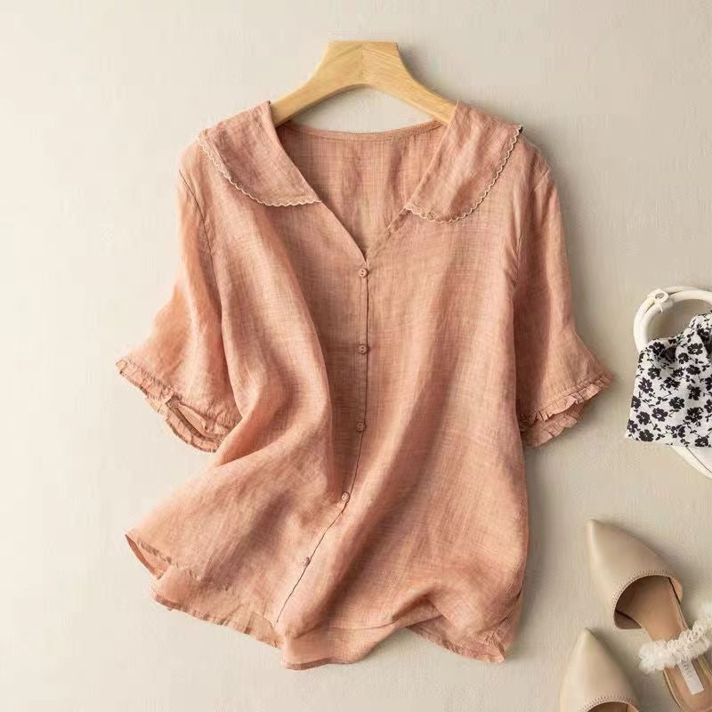 Short Sleeve Tunic Blouse - Peach