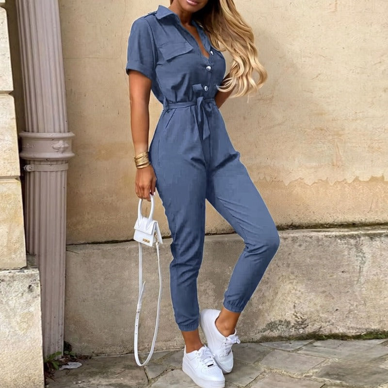 Short Sleeve Utility Jumpsuit - Blue