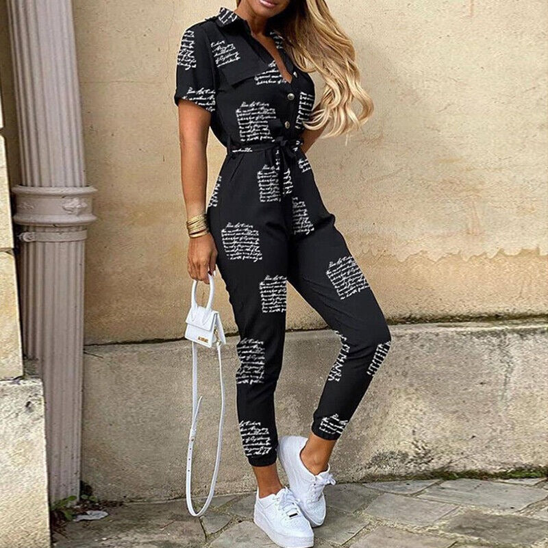 Short Sleeve Utility Jumpsuit - Printed