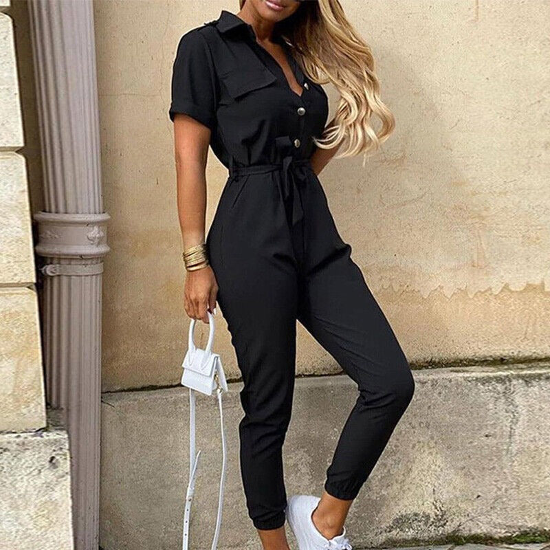 Short Sleeve Utility Jumpsuit - Sort