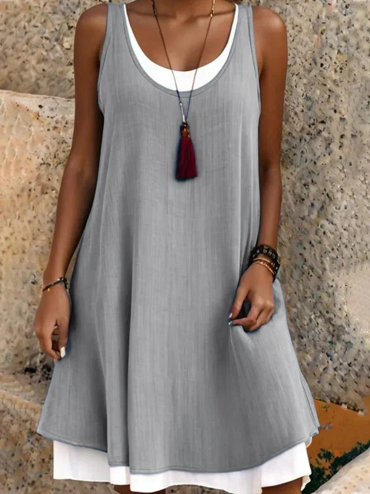 Sleeveless A Line Mini Dress - Light Gray