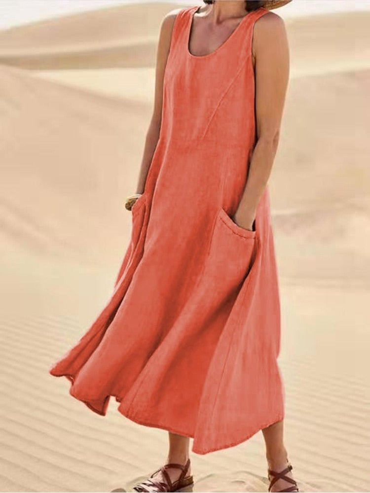 Sleeveless Midi Dress - Orange