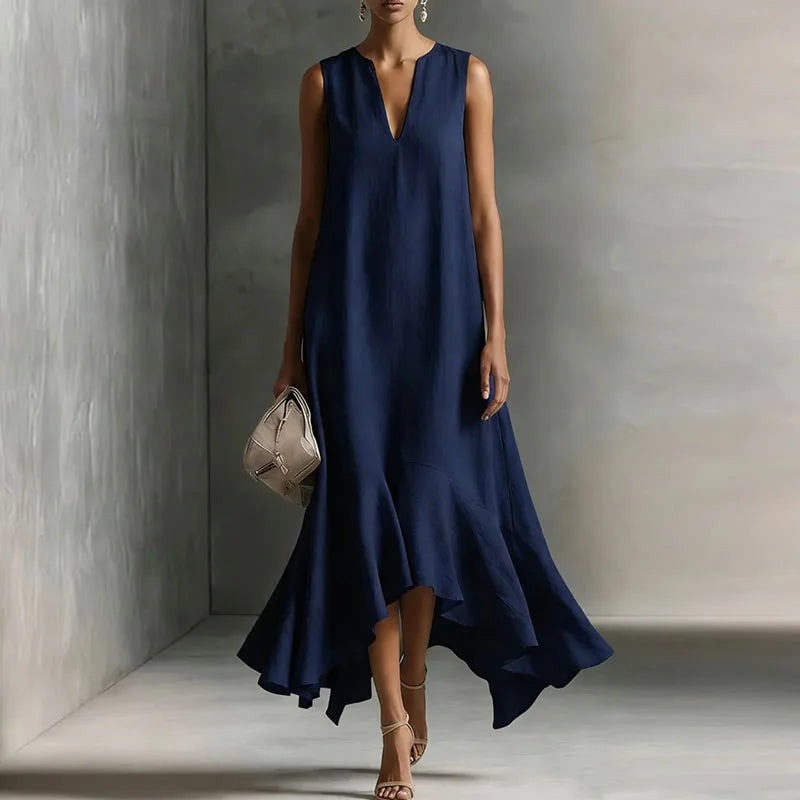 Sleeveless V Neck Maxi Dress - Dark Blue